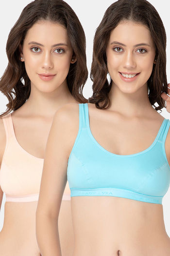 Buy Lady Lyka Cotton Sports Bra(Pack of 2) - Multicolor